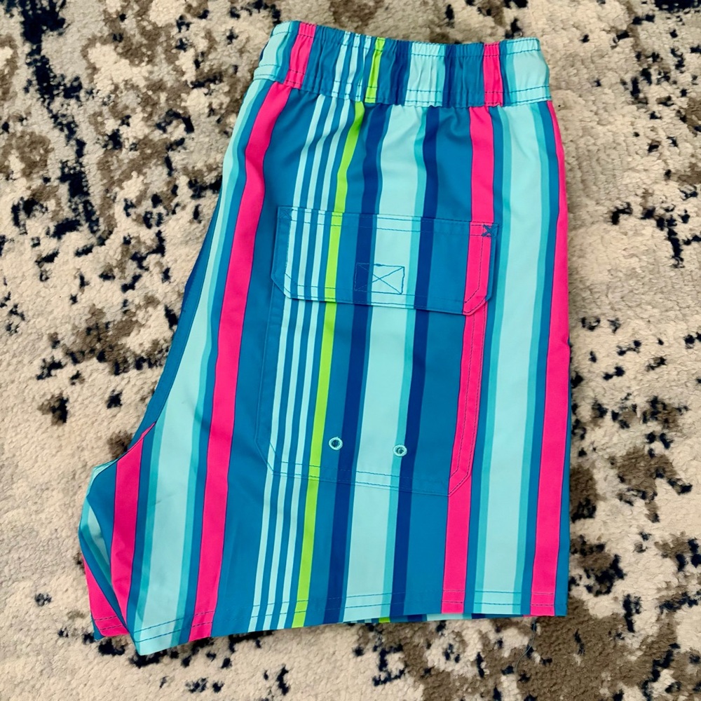 Vineyard Vines 5” Whale Logo Swim Trunks Mens Medium Blue Pink Stripe